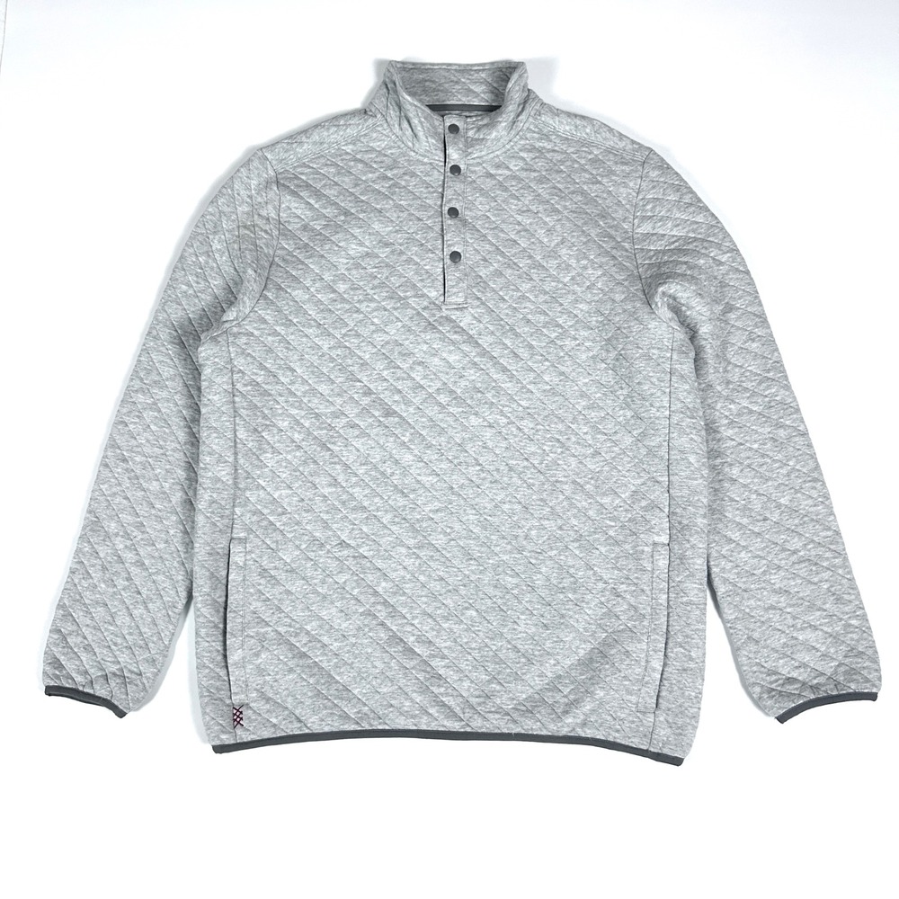 Rhone Gramercy Pullover Mens Large Quilted Fleece 1/4 Snap Mock Neck Gray - Picture 2 of 9